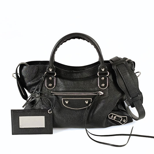 Balenciaga Balenciaga Balenciaga Le City Metallic Medium shoulder bag in black leather