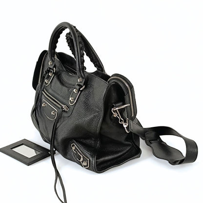 Balenciaga Balenciaga Balenciaga Le City Metallic Medium shoulder bag in black leather