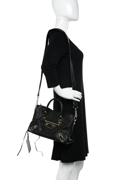 Balenciaga Black Leather Metallic Edge City Tote