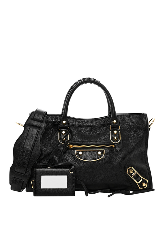 Balenciaga Black Leather Metallic Edge City Tote