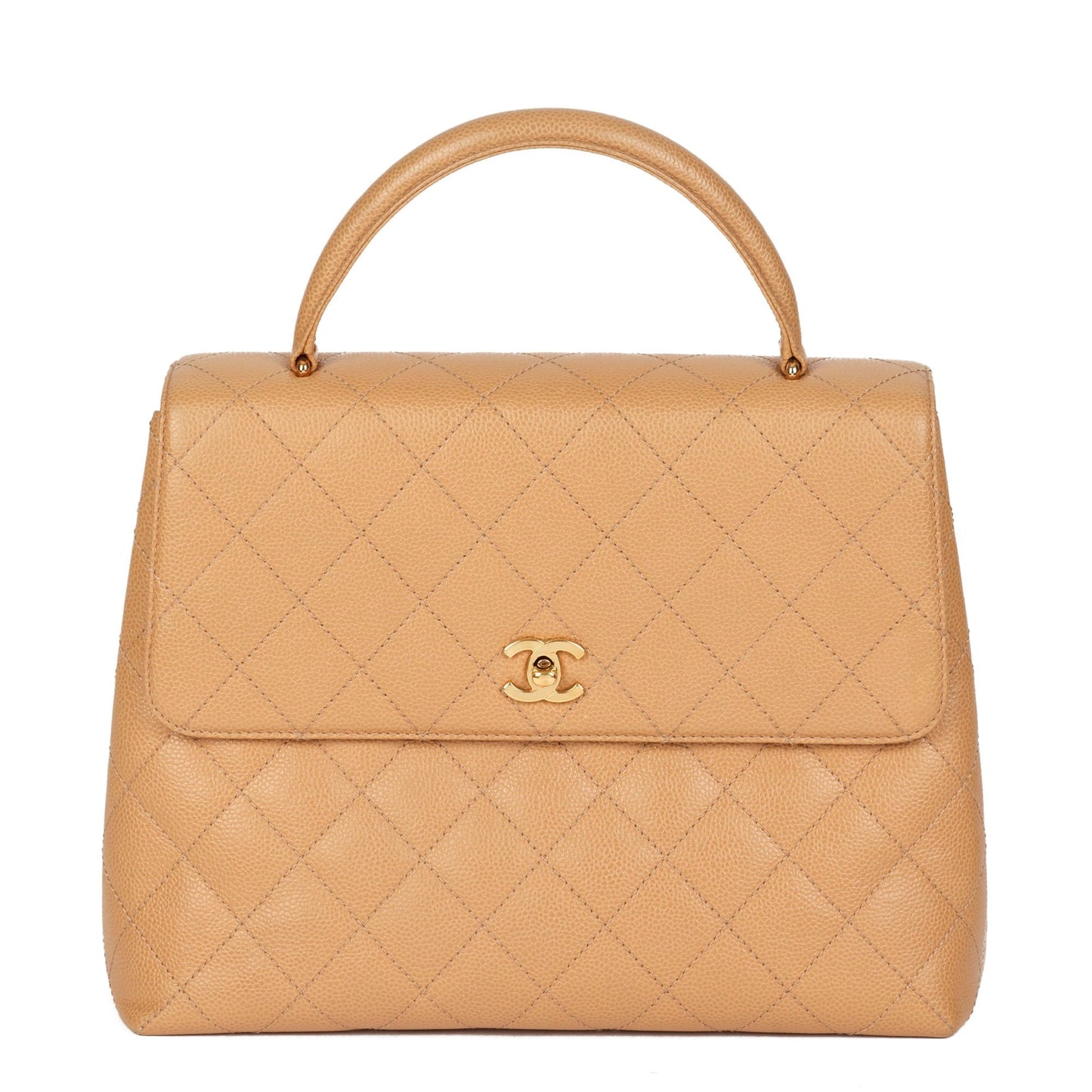 Chanel Beige Quilted Caviar Leather Vintage Classic Kelly Top Handle Bag