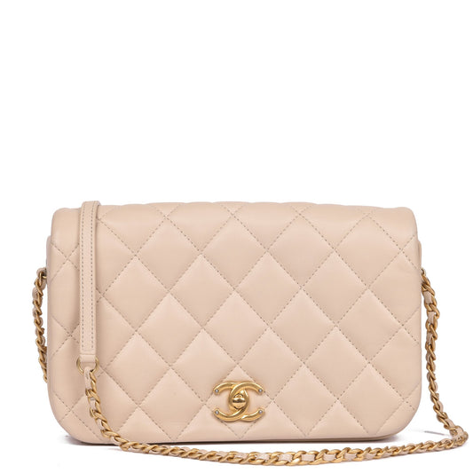 Chanel Beige Quilted Lambskin Medium Classic Single Full Flap Bag