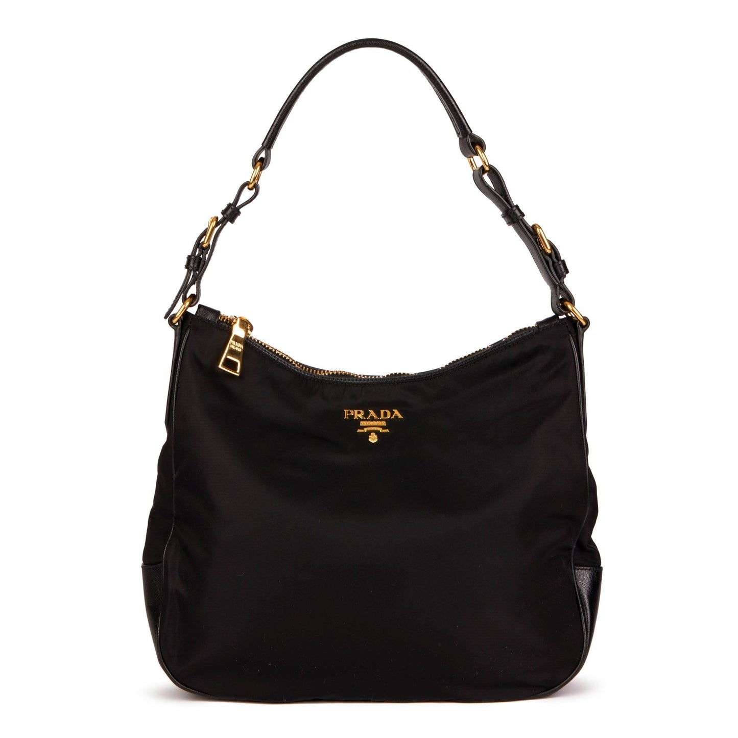 Prada Black Nylon & Black Saffiano Leather Top Handle Bag