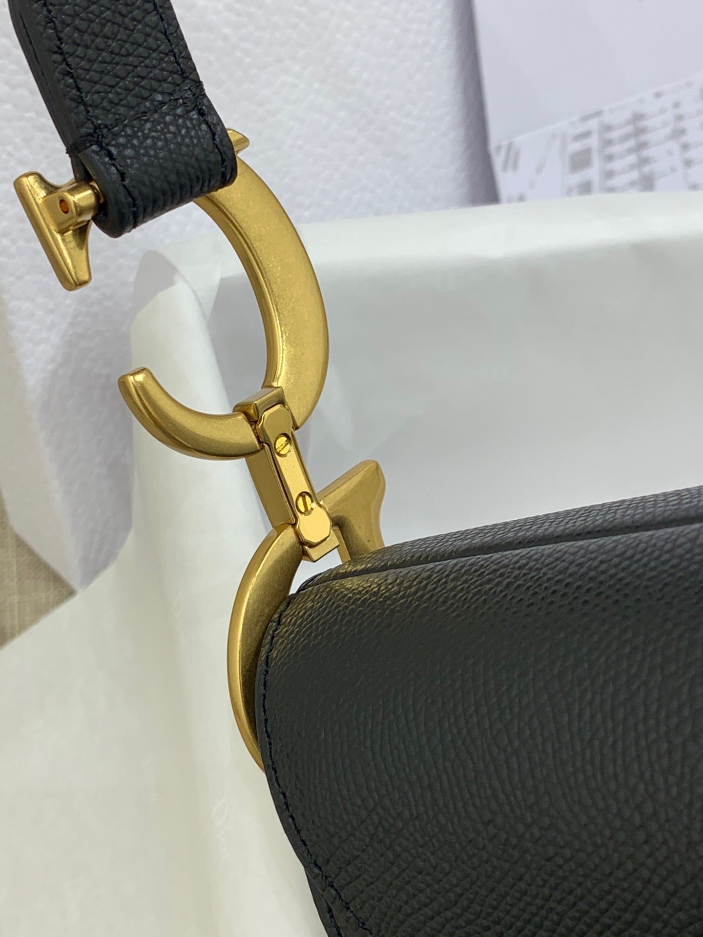 Black Grained Calfskin Saddle Bag With Strap Leather Handbag for Women