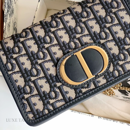 Blue D.ior Oblique Jacquard 2-In-1 30 Montaigne Pouch Leather Belt Bag for Women