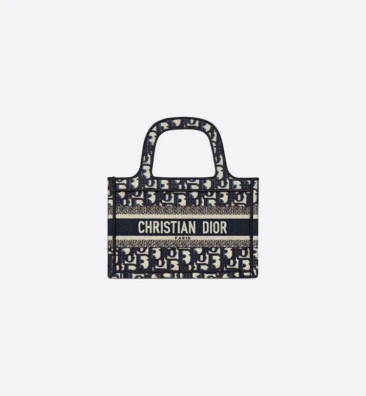 Blue Oblique Embroidery Mini Book Tote Leather Mini Bag for Women