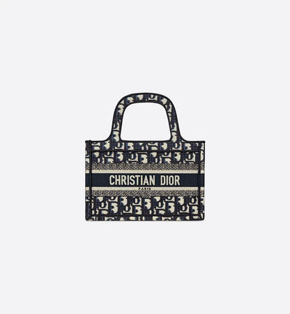 Blue Oblique Embroidery Mini Book Tote Leather Mini Bag for Women