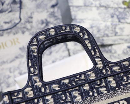 Blue Oblique Embroidery Mini Book Tote Leather Mini Bag for Women