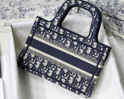 Blue Oblique Embroidery Mini Book Tote Leather Mini Bag for Women