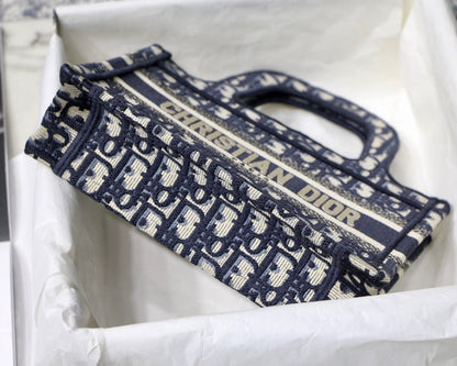 Blue Oblique Embroidery Mini Book Tote Leather Mini Bag for Women