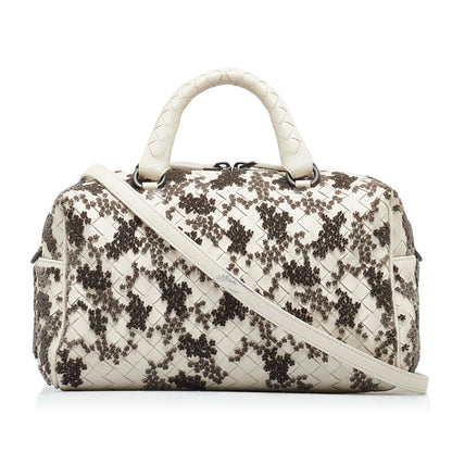 Luxury Bottega Veneta In Mist Intrecciato Flocked Velvet Bouquet Duffel Bag (SHG-4thL80)