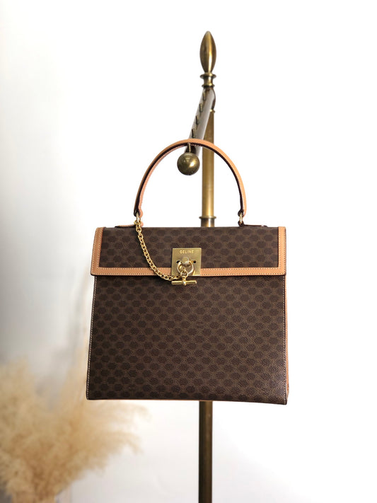 CELINE Macadam Gancini Top Handle Handbag Brown Vintage njpk8x