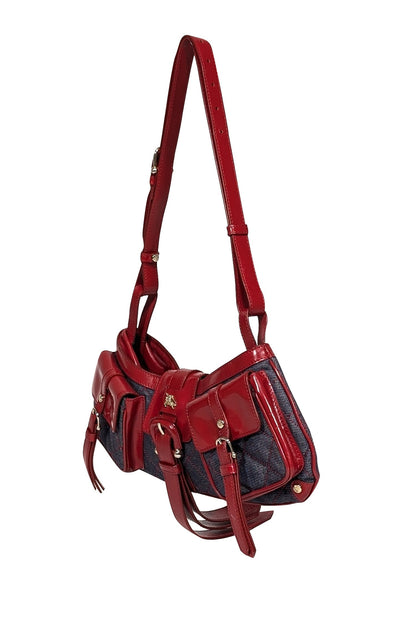 Burberry - Blue Chambray Quilted Shoulder Bag w/ Red Leather Trims