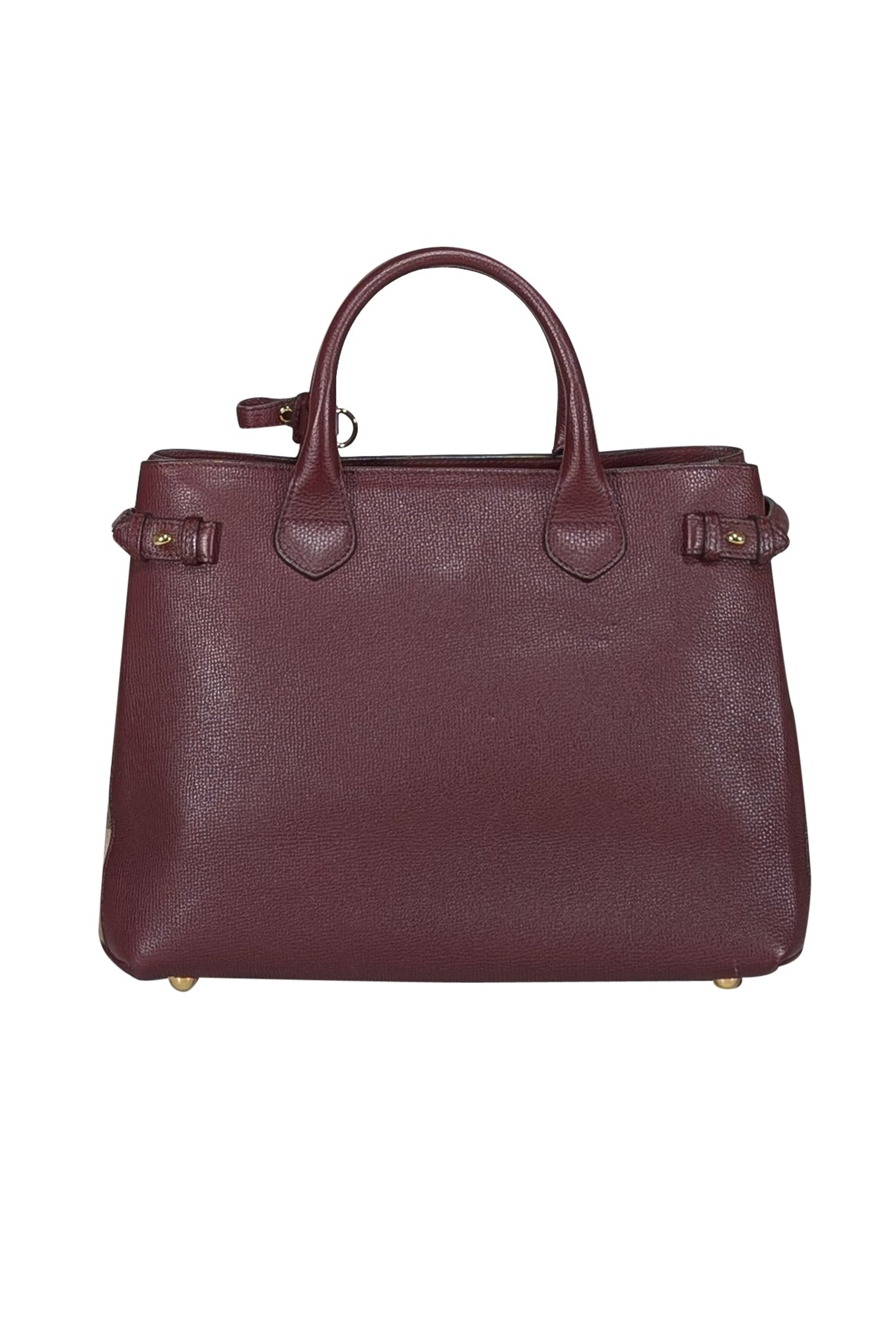 Burberry - Maroon House Check Leather Banner Medium Satchel Bag