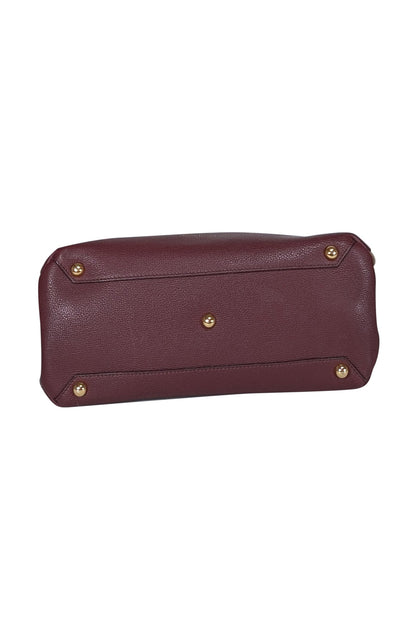 Burberry - Maroon House Check Leather Banner Medium Satchel Bag