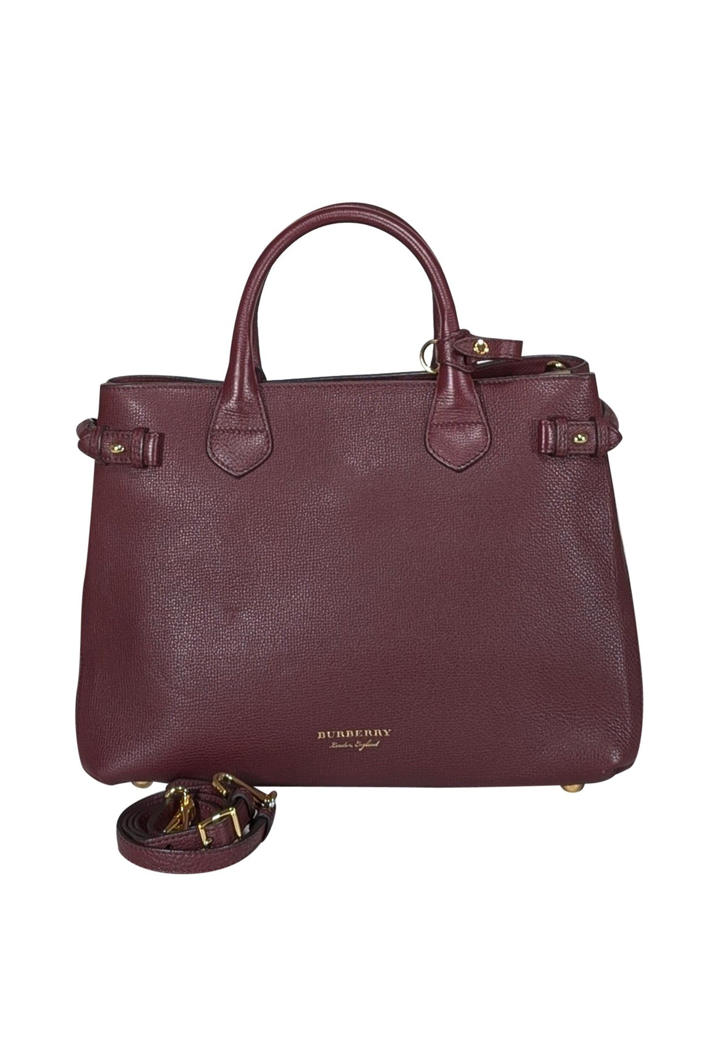 Burberry - Maroon House Check Leather Banner Medium Satchel Bag