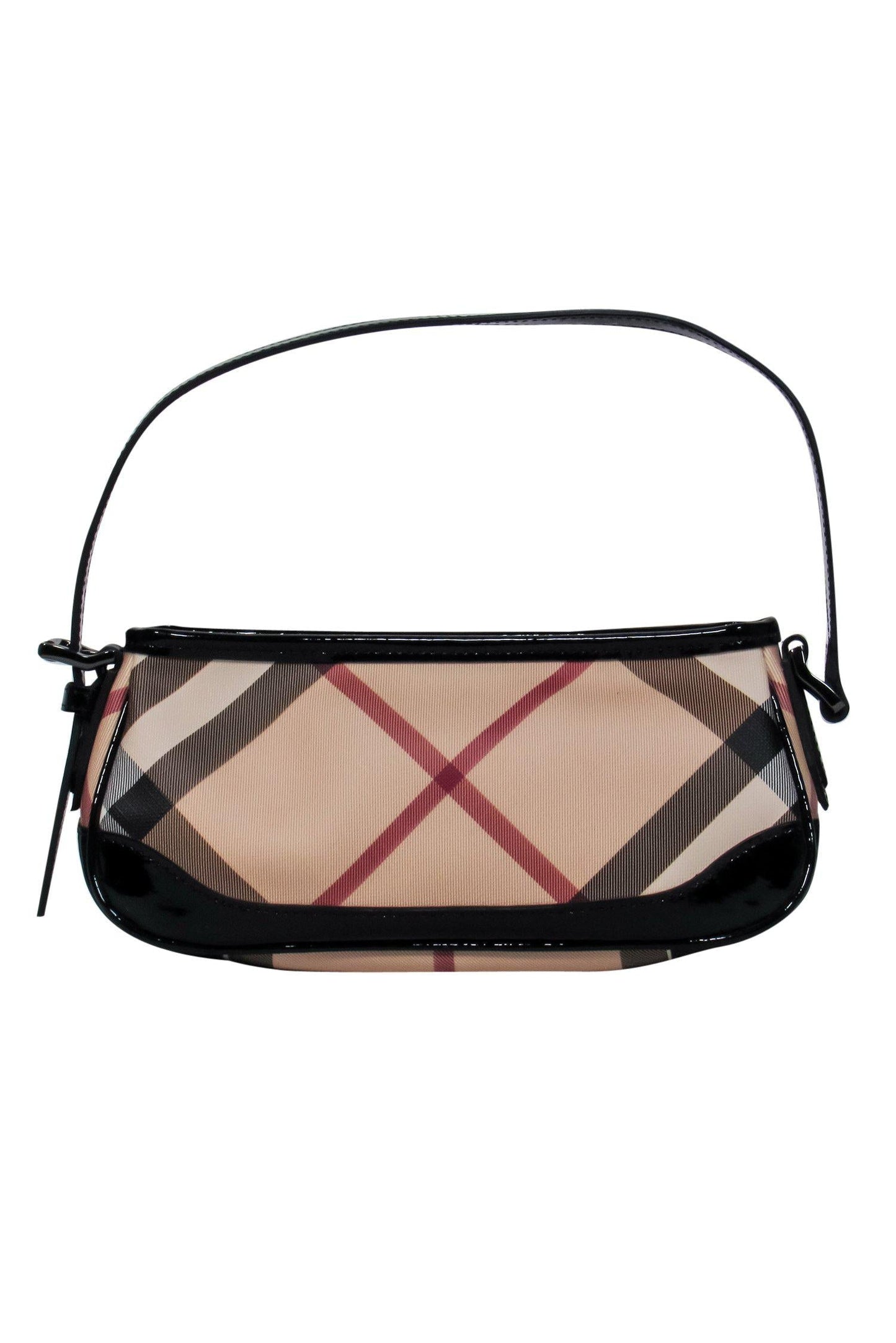 Burberry - Plaid Leather Baguette Shoulder Bag w/ Patent Accents
