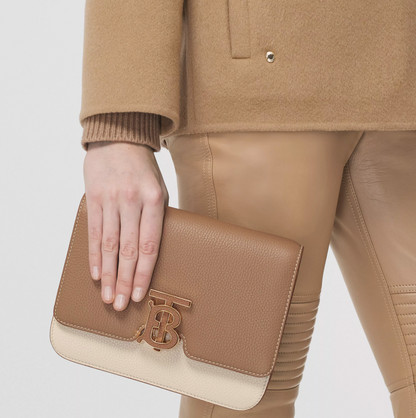 Burberry TOPSTITCHED  TWO TONE GRAINY LEATHER BAG