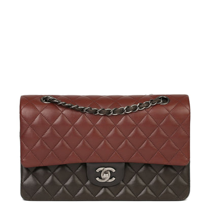 Chanel Burgundy, Black & Khaki Lambskin Medium Classic Double Flap Bag