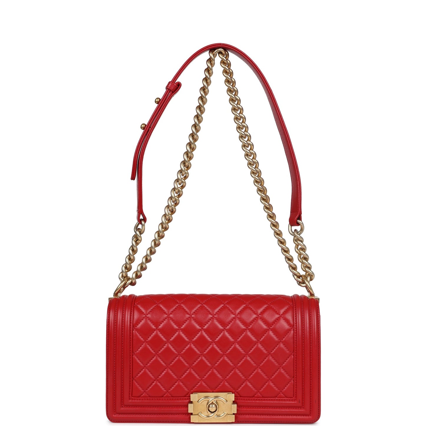 Chanel Medium Boy Bag Red Lambskin Antique Gold Hardware
