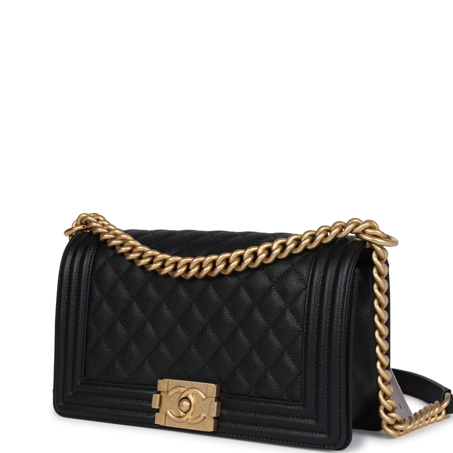 Chanel New Medium Boy Bag Black Caviar Antique Gold Hardware