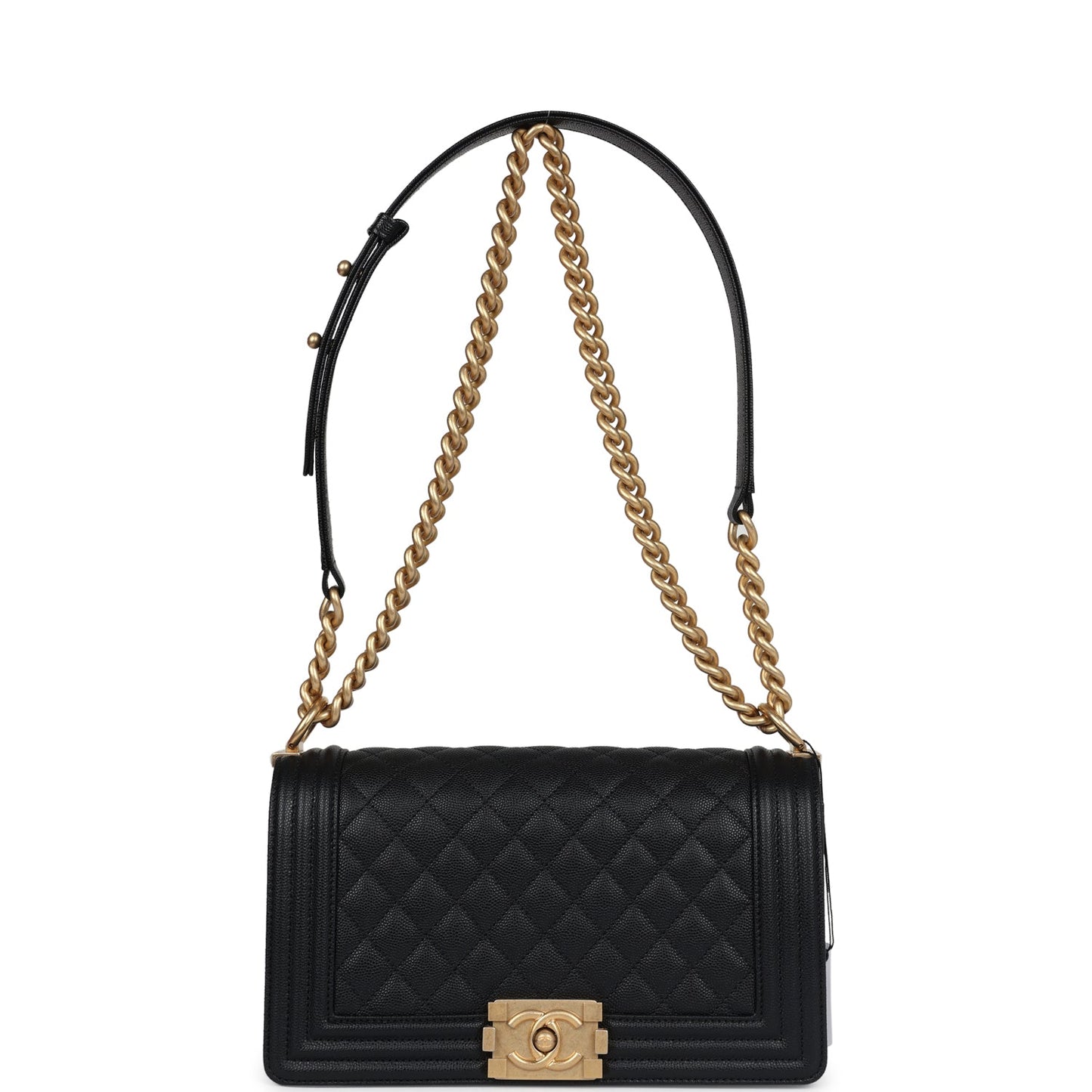 Chanel New Medium Boy Bag Black Caviar Antique Gold Hardware