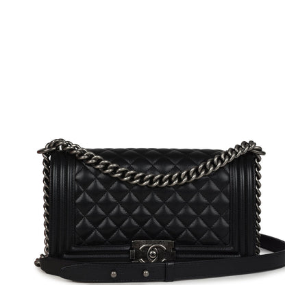 Chanel Medium Boy Bag Black Caviar Aged Ruthenium Hardware