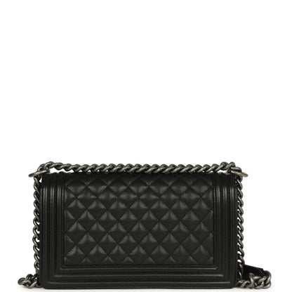 Chanel Old Medium Boy Bag Black Caviar Aged Ruthenium Hardware