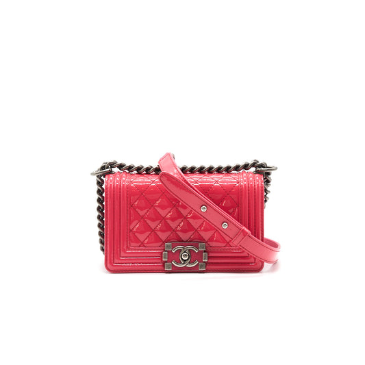 Chanel Small Leboy Patent Leather Pink Ruthenium Hardware