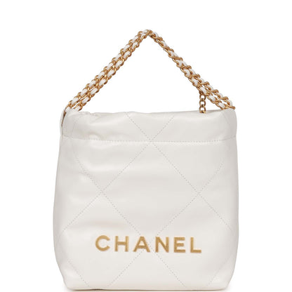 Chanel Mini 22 Bag White Calfskin Antique Gold Hardware