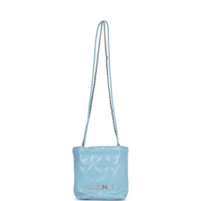 Chanel Mini 22 Bag Light Blue Calfskin Silver Hardware