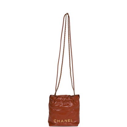 Chanel Mini 22 Bag Brown Calfskin Gold Hardware