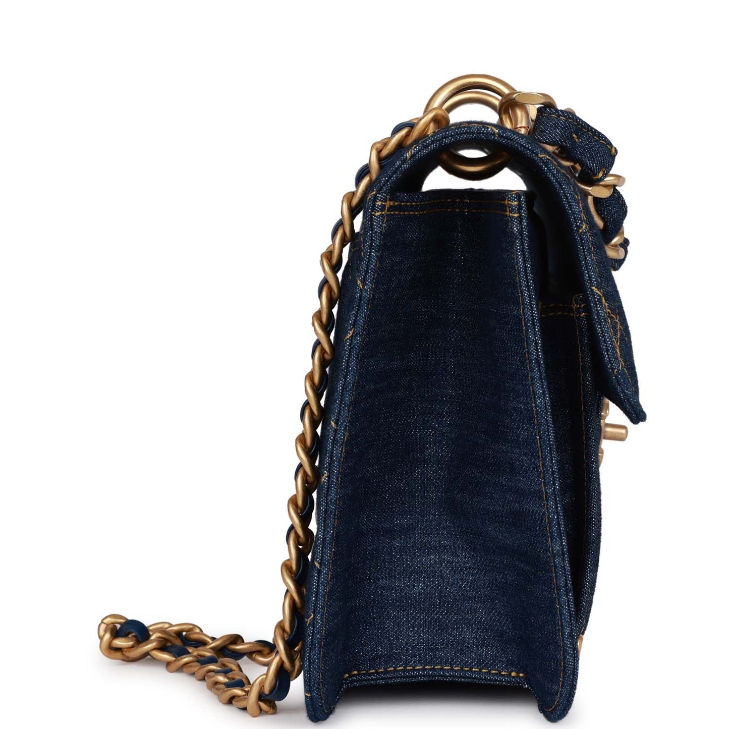 Chanel Square Flap Blue Denim Antique Gold Hardware