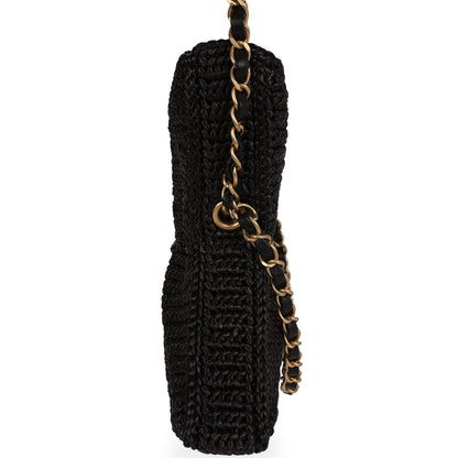 Chanel Star Coco Beach Bag Black Raffia Aged Gold Hardware