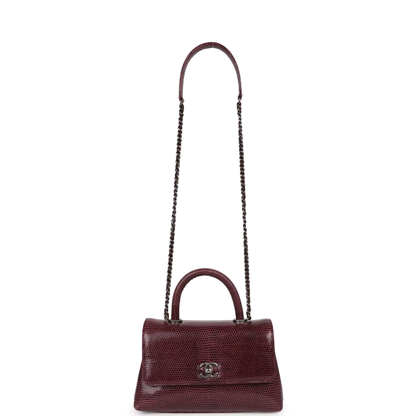Chanel Mini Coco Handle Burgundy Lizard Ruthenium Hardware