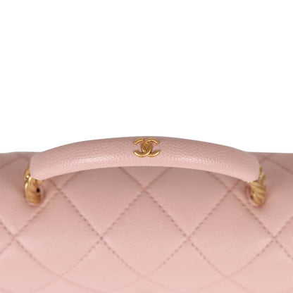 Chanel Mini Top Handle Flap Bag Pink Caviar Aged Gold Hardware