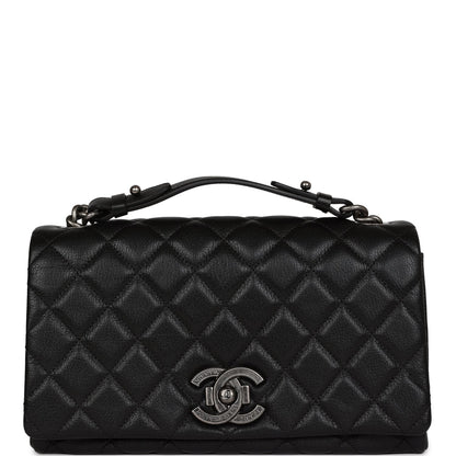 Chanel City Rock Medium Flap Black Goatskin Ruthenium Hardware