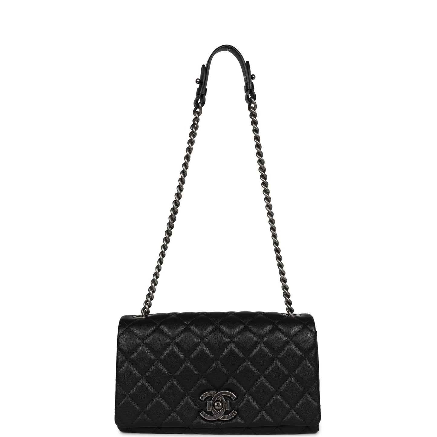 Chanel City Rock Medium Flap Black Goatskin Ruthenium Hardware