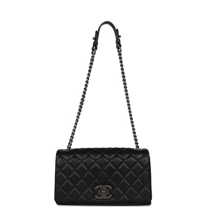 Chanel City Rock Medium Flap Black Goatskin Ruthenium Hardware