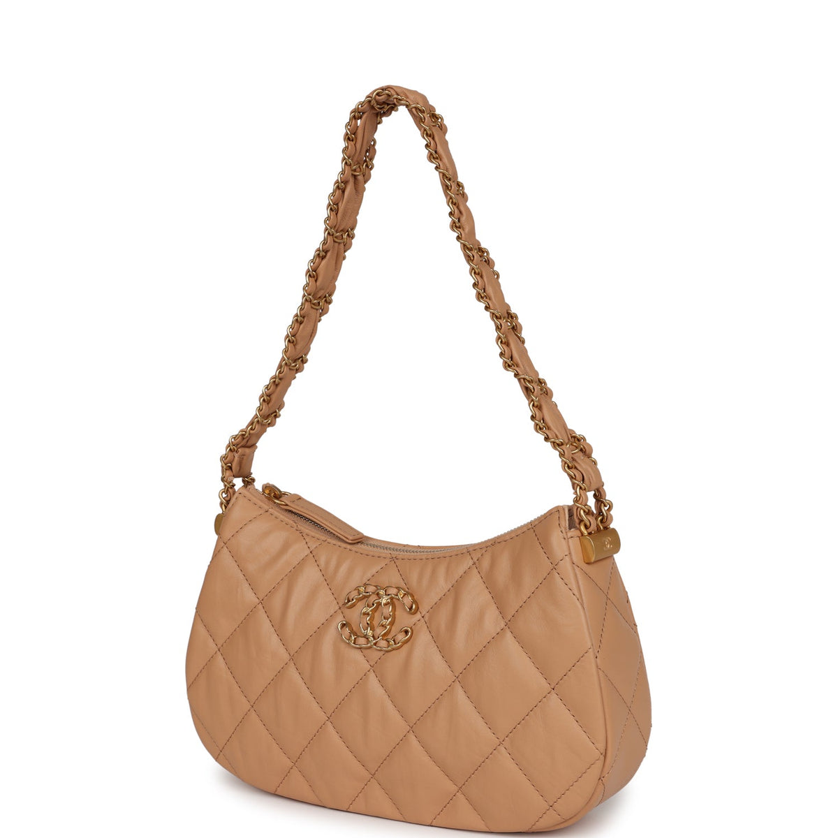 Chanel 19 Hobo Bag Beige Aged Calfskin Brushed Gold Hardware