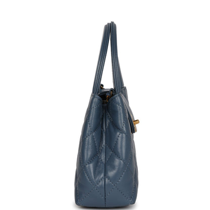 Chanel Small Kelly Shopper Blue Shiny Aged Calfskin Brushed Gold Hardware