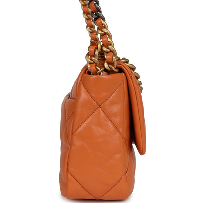 Chanel Medium 19 Flap Orange Lambskin Mixed Metal Hardware