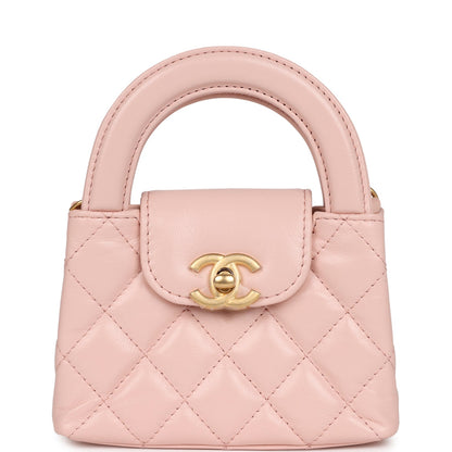 Chanel Nano Kelly Shopper Light Pink Shiny Aged Calfskin Brushed Gold Hardware