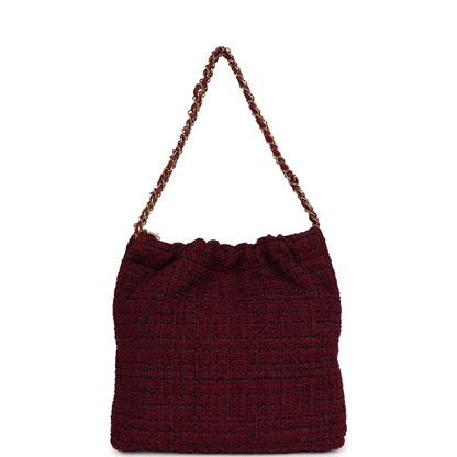 Chanel Small 22 Bag Burgundy and Black Tweed Gold Hardware