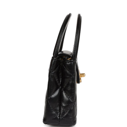 Chanel Nano Kelly Shopper Black Shiny Aged Calfskin Brushed Gold Hardware