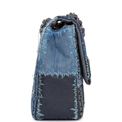 Chanel Jumbo Flap Bag Blue Patchwork Denim Silver Hardware
