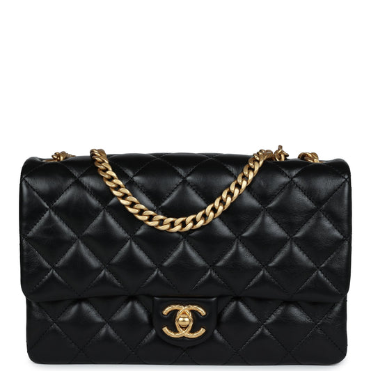 Chanel Small Crush Flap Bag Black Shiny Aged Calfskin Brushed Gold Hardware