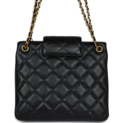 Chanel CC Small Shoulder Bag Black Lambskin Antique Gold Hardware