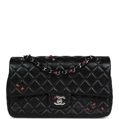 Chanel Medium Lady Bug Single Flap Bag Black Lambskin Silver Hardware