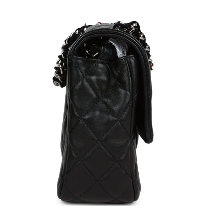Chanel Medium Lady Bug Single Flap Bag Black Lambskin Silver Hardware